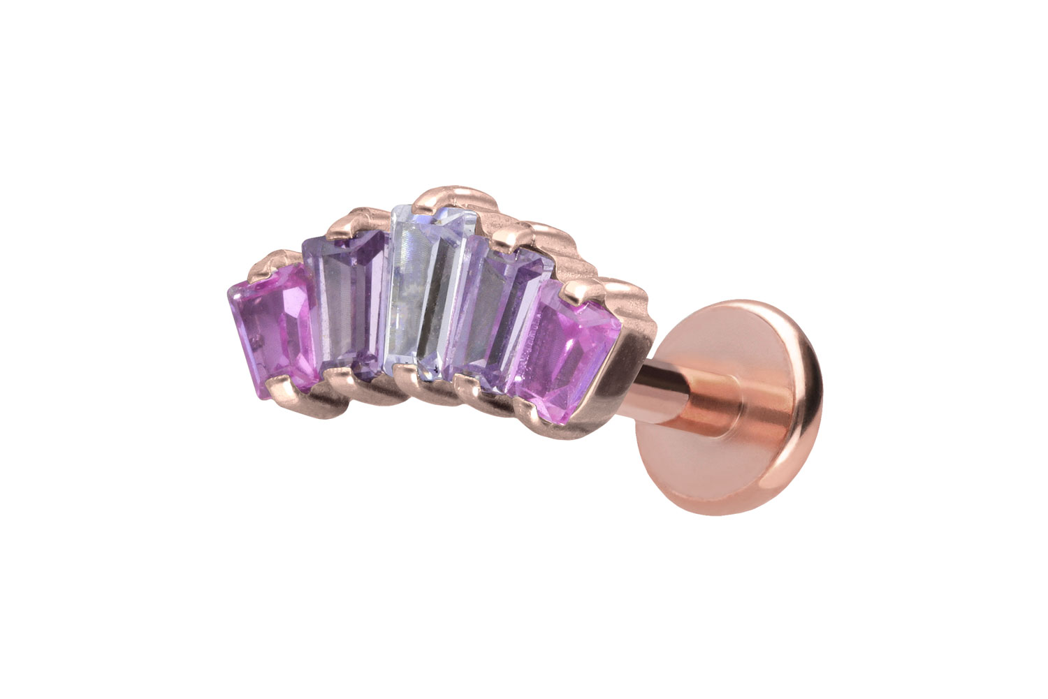 Titan Labret Piercing mit Push Fit 5 EINGEFASSTE KRISTALLRECHTECKE